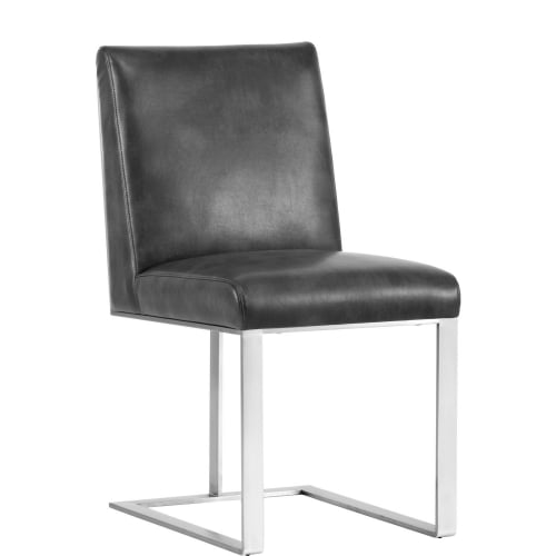 Dean Dining Chair in Grey Leather & Polished Stainless